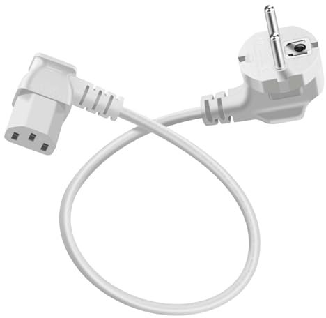 HuaLiSiJi Kaltgerätestecker Gewinkelt Netzkabel 3 Polig Kaltgerätekabel, Kabel Schutzkontakt Stecker Typ F (CEE 7/4) auf C13 Buchse, Für Computer Server Monitor Reiskocher (Weiß, 0.5m)