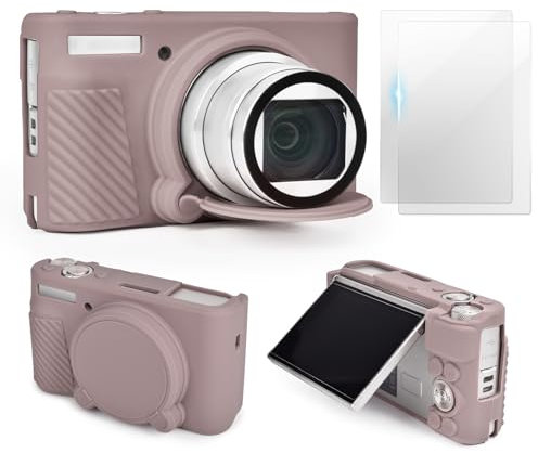 VOVMOEYA SX740 Kamerataschen-Zubehör-Set [mit 2 LCD-Hartfolien], Silikon-Schutzhülle, kompatibel mit Canon PowerShot SX730 SX740 HS Digitalkamera, Grau