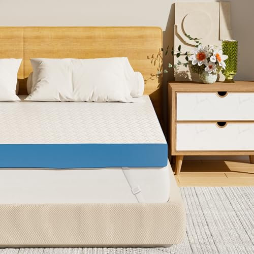 Fijinhom 4 Inch Memory Foam Mattress Topper Double Bed,10cm Dual-Layer Mattress Topper, Cooling Removable Zipped Cover,High Support extra Firm Back Pain Relief (Double-135x190cm)