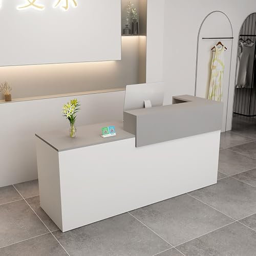 Empfangstheke, Tresen Bar Theke Mit Abschließbaren Schubladen, Kassentisch, Bürotheke Rezeption Tisch, Empfangstresen, Verkaufstresen, Für Einkaufszentren, Tierkliniken, Firmenempfang(Gray+White-B,120