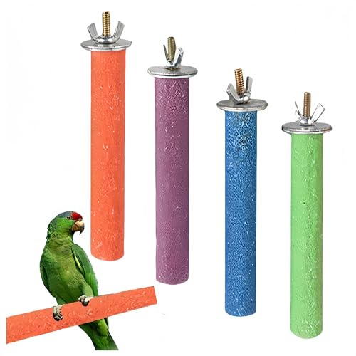 Percha para loro, 4 piezas juegos Accesorios, Pájaro Juguete de Masticar Limauñas Plataforma Limpieza de la Pata (20 cm)
