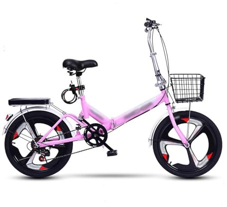Bicicletta Pieghevole, Bici Pieghevole da 20 Pollici con Doppio Ammortizzatore, Bicicletta Piccola, Lega di Alluminio Bici Pieghevole Ultraleggera, per adulti donne uomini e ad(Size:16in,Color:Rosa)