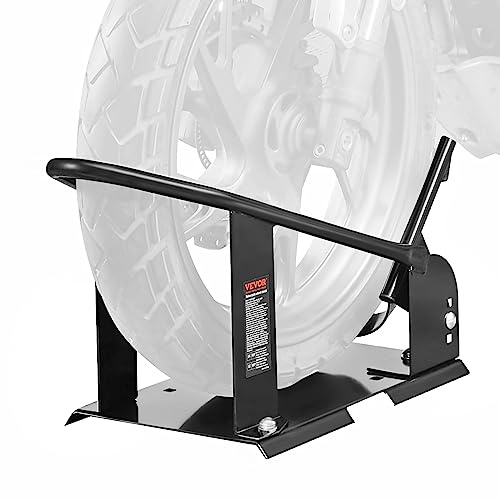 VEVOR Motorcycle Wheel Chock, Max. 1800 lbs Heavy Duty Motorcycle Stand, with 3 Adjustable Holes, Durable Steel Motorbike Front Tire Bracket, Fits 15-21 Wheels, Work with Off-Road and Regular Bikes