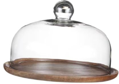 perfk Alzata per Torta in Legno con Coperchio in Vetro, Supporto per Torta, Piatto da Dessert, Vassoio per Esposizione di Torte, per Dolci, Muffin, Coperchio da 23 Cm