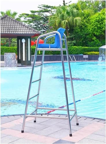 SAFWELAU Hoher Hocker Stahl Poolleiter 180 cm groß Rettungsschwimmerstuhl am Pooldeck für Outdoor/Indoor, Abnehmbarer, robuster Barhocker aus Edelstahl mit Sitz, Lädt 660 Pfund