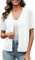 Yommay Women's Cardigans Summer Short Sleeve V Neck Open Front Knitwear Button Down Lightweight Casual Ladies Cardigans Cropped Shrugs,White,L