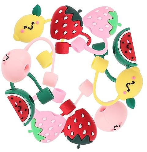 PHENOFICE 10St Fruchtstrohstopfen süßer Zitronen Stroh Topper Strohspitzen stopfen süße Strohhüllen kinder strohhut Strohhalmkappen Set Stroh Topper mit Fruchtdesign Strohkappen Kieselgel
