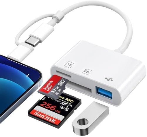 SD Card Reader for iPhone iPad, Lightning USB C SD Card Reader, 3 in 1 Camera Card Viewer Reader with SD/Micro SD & USB Port, Memory Card Reader for iPhone/iPad/Macbook/Android/Samsung/Camera