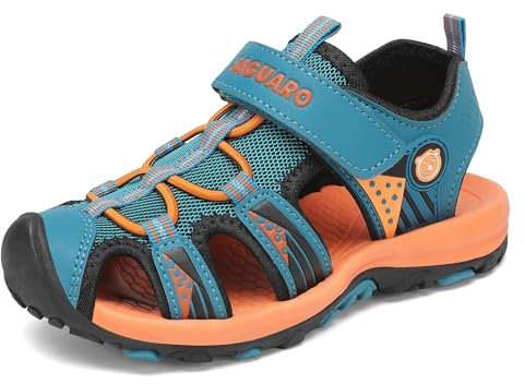 SAGUARO Sandales pour Enfants Sandales plates en cuir souple de Confortables Antidérapantes sports Garçons et filles Sandales Cyan 38 EU