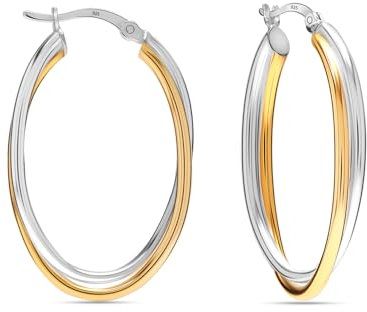 LeCalla Zweifarbige Creolen aus 925er Sterlingsilber für Damen | 14 Karat vergoldete, ineinander verschlungene große ovale Creolen, 40 mm