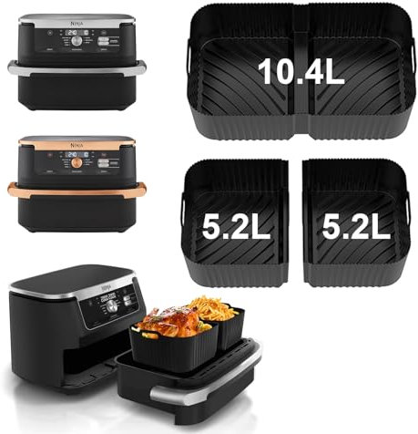 Air Fryer Liners Silicone for Ninja Flex Drawer AF500UK 10.4L, 3 Pcs Ninja AF500UK Accessories, Reusable Air Fryer Accessories, Large Dual Air Fryer Inserts, 1X10.4L and 2x5.2L (3 Packs- Black)