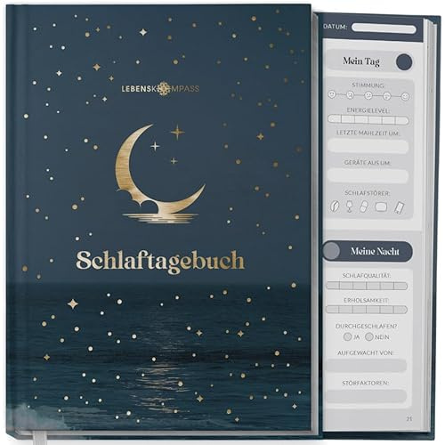 LEBENSKOMPASS® Schlaftagebuch Doze - Undatiertes 12-Wochen-Journal zur Dokumentation der Schlafgewohnheiten mit Reflexionsfragen, Übungen und Tipps - DIN A5 Hardcover mit Goldveredelung, 120 Seiten
