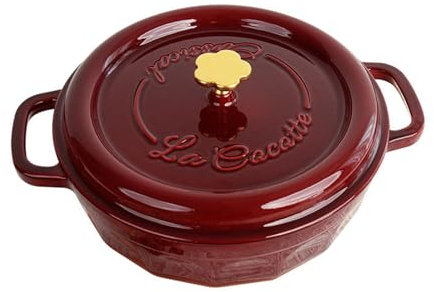 Meoky Topf aus Gusseisen Auflaufform aus Gusseisen mit Deckel Dutch Oven Schmortopf für Zuhause, Induktionsherd,Rot