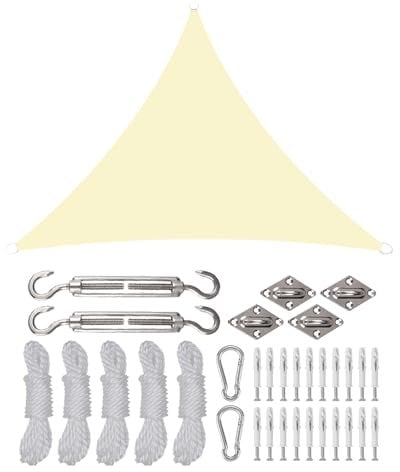 Rantizon Toldo Vela de Sombra Triangular 3×4×4.3m, toldo Vela Impermeable Exterior con Kits de Montaje, Protección Rayos UV y HDPE Transpirable, para Exteriores, Jardines, Patios, Marfil Claro