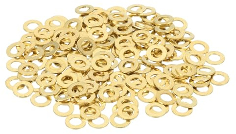 sourcing map 220 Pack Brass Flat Washer, M3 Copper Washers Crush Washer Kit Assortment, 3mm ID, 6mm OD, 0.5mm Thick for Bolts Screws Machinery Repair, Outdoor Construction