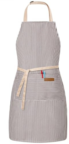 BeLuyi Adjustable Bib Apron with 2 Pockets Chef Cooking Kitchen Restaurant Aprons for Women Men (Brown Stripe)