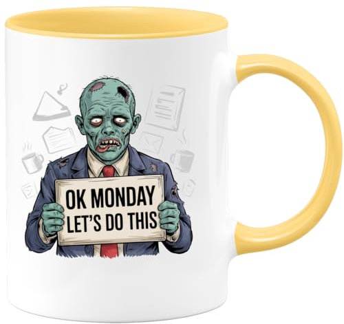 quotedazur - Taza Ok Monday, Let's Do This - Zombie Horror - Regalo Divertido para Amantes del Terror y Fanáticos de los Zombies - Original y Práctico - 330 ml