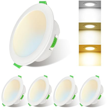 Sweier Focos Empotrados LED Ultra Delgados 5W Regulables - Temperatura de Color Ajustable (3000K/4000K/6000K), IP44 para Baño - Diseño Delgado 28mm para Cocina, Salón y Baño - Pack de 5