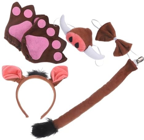minkissy 1 Satz Schweinekostüm-Set Hörner Ohren Nase Plüsch Stirnband Party-Kostüm-Requisite Party Gefälligkeiten Schwein Kostümzubehör Schweine-Stirnbänder Stoff Coffee