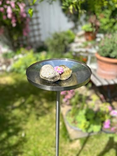 LicusDesign Vogeltränke stehend aus Edelstahl - Vogeltränke Winterfest - Vogelbad Garten stehend, Wassertränke für vögel aus Metall - Vogeltränke stehend groß, Vogelbad mit Stab