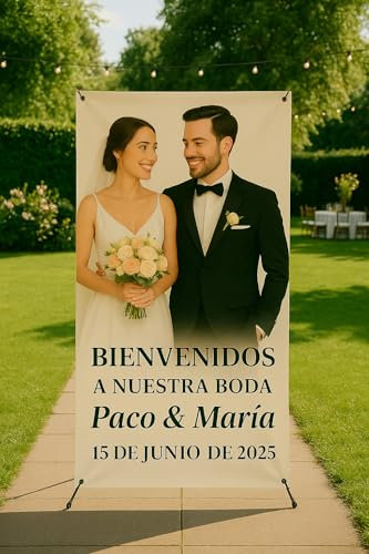 Photocall Boda, X Banner Boda, Cartel Bienvenida Personalizado para Bodas, Photocall-X Banner con Soporte, Lona Impresa, 60 cm x 160 cm