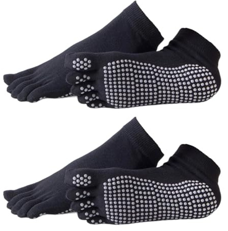 OUDQFCJ 2 Paar Zehensocken für Damen, rutschfest, atmungsaktiv, knöchelhoch, für Yoga, Yoga, Sport, mehrfarbig, Einheitsgröße