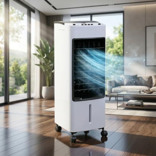 Alivio 4L Portable Air Cooler Fan & Humidifier, 65W Evaporative Cooling Unit with 3 Speeds, 3 Modes, 120° Oscillation & 2 Ice Packs, Quiet Water Air Conditioner Fan for Home & Office (White)