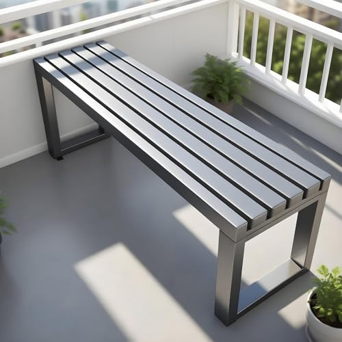 Generisch Gartenbank Metall Parkbank Wetterfest 120/150/180cm Gartenmöbel Terrasse Bank Balkon Sitzbank Hausbank Ohne Lehne Sitzbank Für Innen- Und Außenbereich(Grau,150cm)