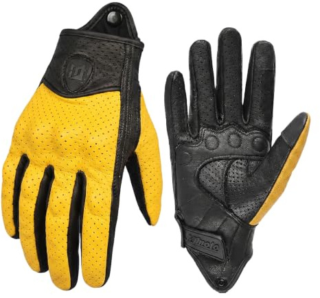 MOTOCENTRIC Gelb Retro Motorradlederhandschuhe,Damen Herren Handschuhe Motorrad,Leder Vintage-Motorradhandschuhe,Professionelle Mountainbike MTB Motorrad Handschuhe,für Motorradfahren,Fahrradfahren
