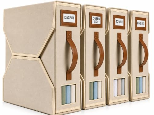 Rangement Drap de Lit Pliable, Boîte pour Parure et Linge de Lit, Lot de 4 | Organisateur de draps, rangement pour housses de couette et parures, idéal pour garder votre placard ou armoire bien ordonné