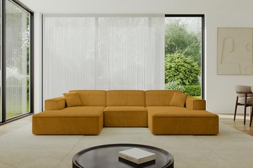 ALTDECOR Ecksofa in U-Form Corner Sofa Bett Eckcouch Couch L-Form Wohnlandschaft Cauchsofa IREA-U1-v4 301x165x77 Senfgelb