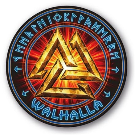 Walhalla Aufkleber Runen Symbol in Feuer-Design | goldener Valknut keltisch nordisch | wetterfestes Vinyl Sticker mit hochwertigem Druck | Stickerfreaks | 12x12cm (L)