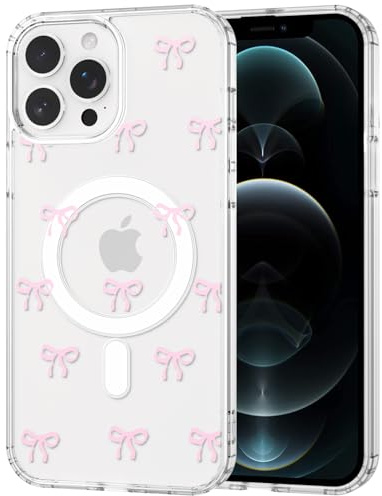 TVVTPU Magnetica Cover per iPhone 12 Pro Max Compatibile con MagSafe, Custodia Trasparente con Motivo a Fiocchi Silicone TPU Bumper Protezione Antiurto Antigraffio Case, Rosa