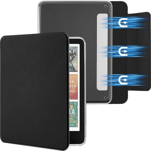 Litvana Étui magnétique détachable pour Kindle Paperwhite 12{^>e<^} génération 2024 7 et Kindle Colorsoft Signature Edition, coque fine en polyuréthane avec fonction veille/réveil automatique, noir