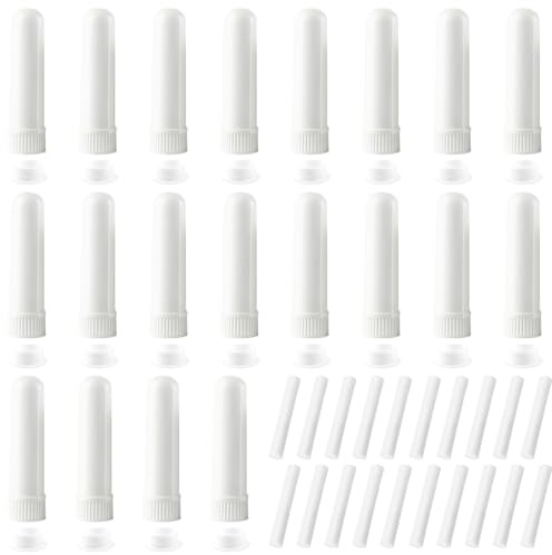 20 Pièces Stick Inhalateur pour Huiles Essentielles Nez, Tubes Inhalateurs Réutilisable Plastiques Vides Aromathérapie, Tubes D'huile Essentielle Inhalateur Nasal, avec 10 Mèches Bonne Hygroscopique