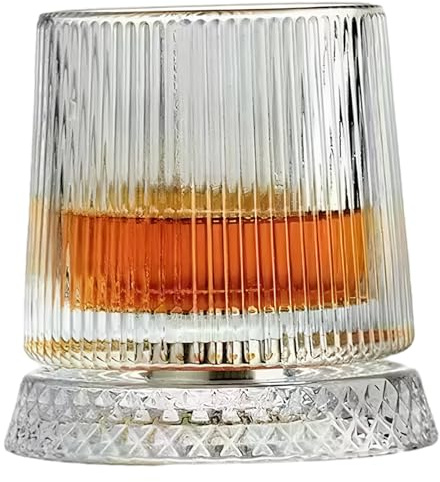 Drehende Whiskygläser, 260 ml, gestreiftes Weinglas mit Licht und Standvibe, 350° drehbares Whiskyglas für Damen und Herren, drehende Gläser