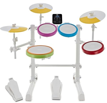 Elektronisches Schlagzeug Junior von Gear4music, Weiß | Komplettes Junior-E-Drum-Set, Mesh-Felle für Realistische Ansprache, Modul mit 44 Songs und 31 Kits, Klappbar