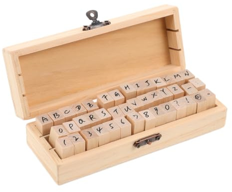 MAGICLULU 42 Stück Holz stempel set mit Kursive Großbuchstaben Zahlen Symbolen für Kartenbasteln Scrapbooking Handlettering DIY kreativprojekte