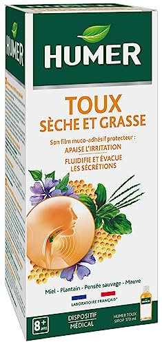 Humer - Sirop toux - Miel plantain réglisse - Soulage la toux sèche et grasse - Apaise l'irritation et hydrate la muqueuse - 99,7% d'ingrédients d'origine naturelle - 170 ml