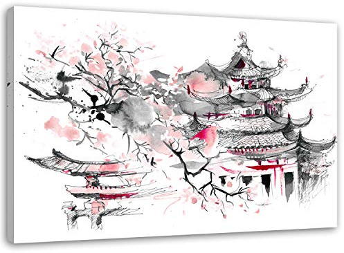 Feeby Bilder Japan 100x70 cm 1 Teilig Wohnzimmer Schlafzimmer Büro Flur Küche Wandbilder Leinwandbilder Modern Bild auf Leinwand Wanddekoration Design Architektur Grau
