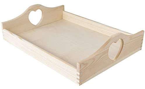 Creative Deco Grande Bandeja de Madera | Manijas Corazón | 40 x 30 x 10,5 cm | para Servir Desayuno Comida Cafe y Postres Decoración de Cocina, Salón y Comedor