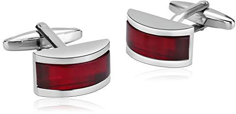 AueDsa Edelstahl Herren Manschettenknöpfe Silber Rot Manschettenknopf Rechteckig Medium