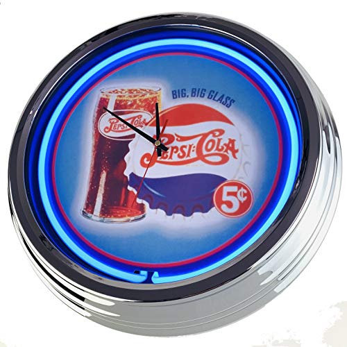 Neon Clock Pepsi 5s WallClock Deko-Clock LeuchtClock USA 50's Style Retro NeonClock Dining Room Kitchen Living Room Office (Blue)