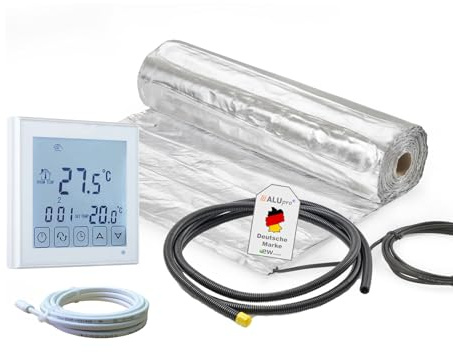 ew direkt elektrische Fußbodenheizung AluPro 140 für Laminat/Klickvinyl mit Thermostat RT-45 (11 m² - 0,5 x 22 m)