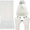 Schal Mütze Handschuh Set-Weich Stretch Warm Dicke Zopfstrickmütze Mütze Mütze Beanie Fäustling Schal Touchscreen Handschuhe Mode 3 in 1 Winter Kalt Geschenkset, elfenbeinweiß
