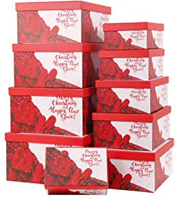 Mediablue Aufbewahrungsboxen Schachteln Geschenkbox im 10er Set mit Deckel Verschiedene Designs (Weihnachten Mütze)
