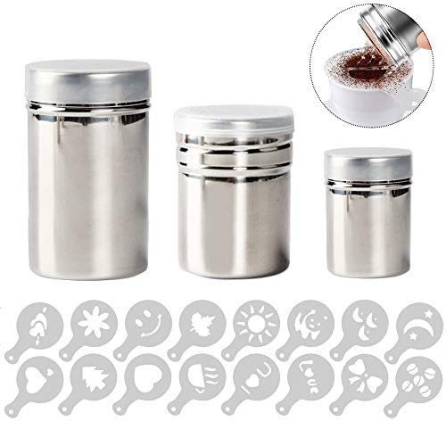Spargicacao in acciaio,3 Pcs Acciaio inossidabile polvere shakers Shaker in polvere di spezie Coperchio a maglia fine Spargizucchero,per Cottura Casa