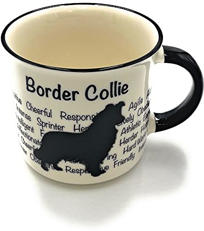 Border Collie Mug - Dog Silhouette in Black on White Mug, Characteristics on Cup. Coffee Mug/ Tea Cup. Great Gift/ Present idea for Dog Owners.