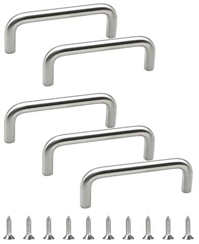 MOROBOR Stainless Steel Solid Round Handle, 100 mm Hole Centers U-Shaped Cabinet Hardware Pull for Bedroom Bathroom Kitchen Cabinets Door- 5 Pack/Brushed Silver