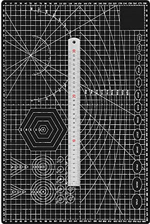 TEN-HIGH A2 Selbstheilende Schneidematte,Schwarz 2mm dick,Bastelunterlage 60cm x 45cm,mit Stahllineal
